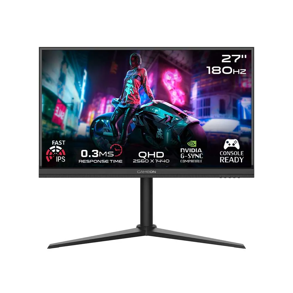GAMEON GOM27QHD180IPS Midnight Pro Series 27" QHD, 180Hz, MPRT 0.3ms, HDMI 2.1, Fast IPS Gaming Monitor (Supports PS5) - Black
