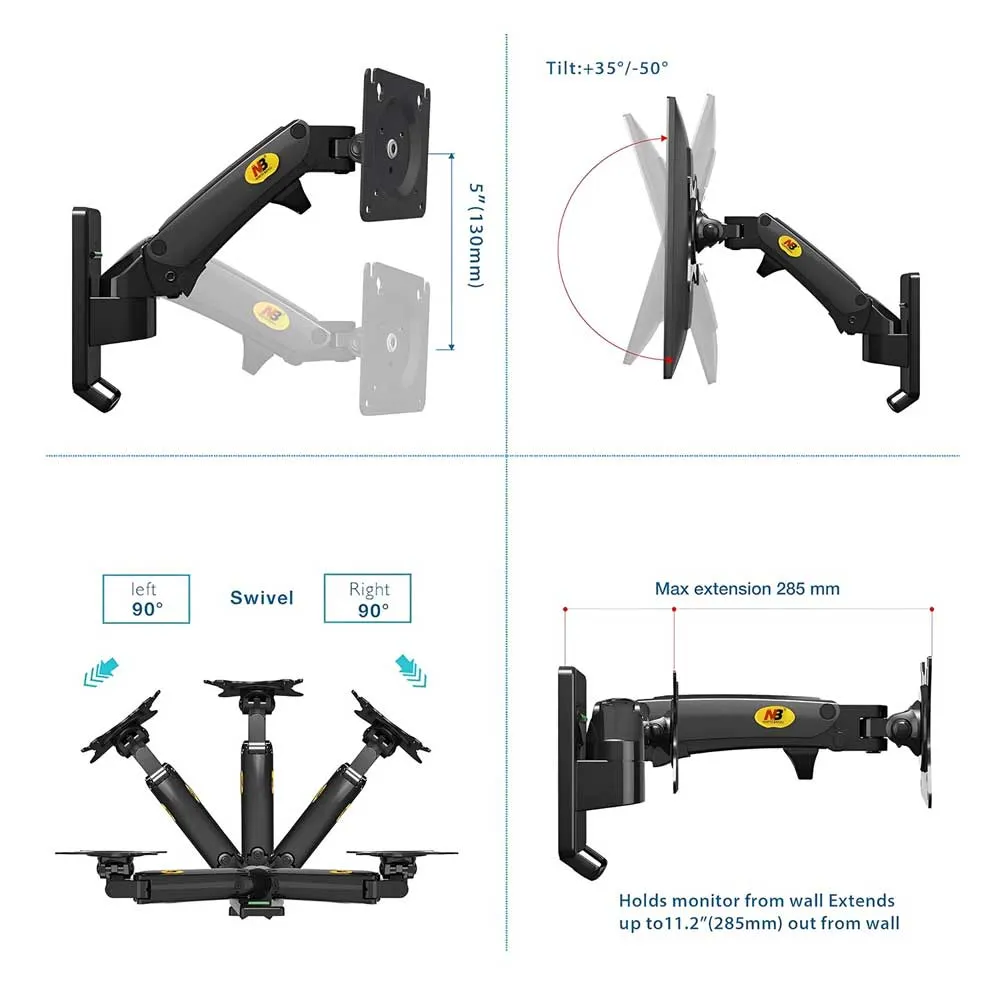 NB F120 Monitor Wall Mount, Air Pressure Hover, 17-27 Inch Screen Support