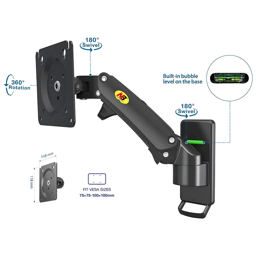 NB F120 Monitor Wall Mount, Air Pressure Hover, 17-27 Inch Screen Support