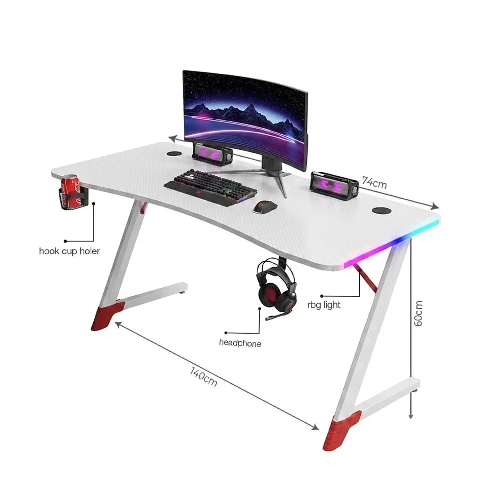 Gaming Desk D2209 RGB 140*60*74cm - White