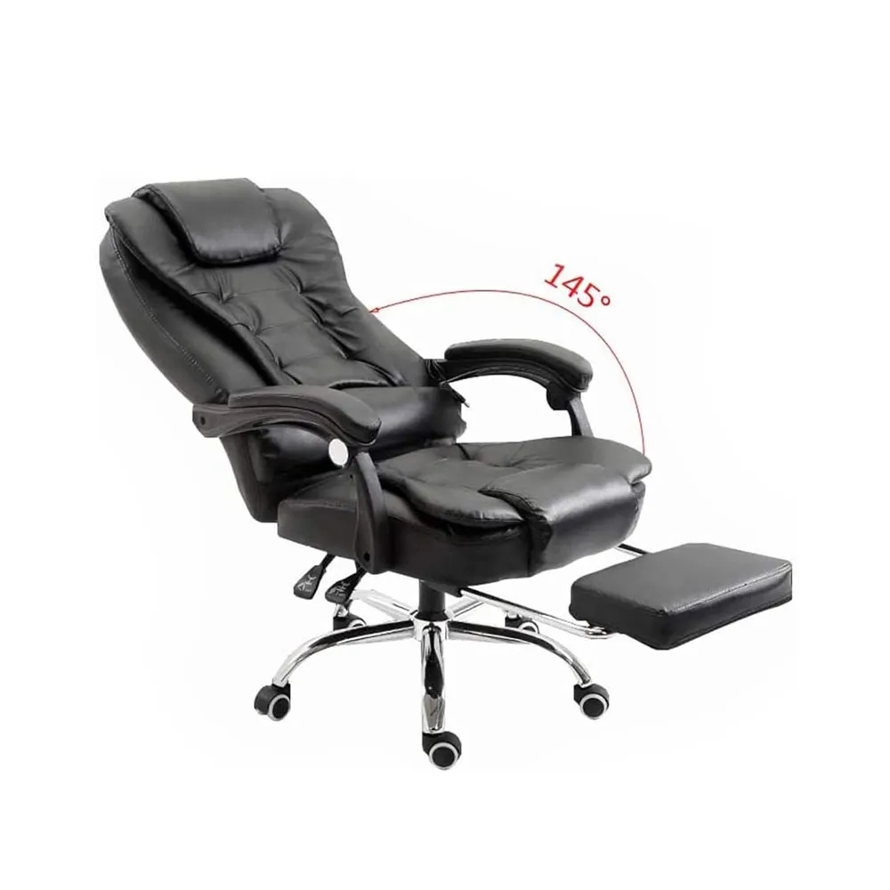 Boss Chair Office Chair Leather High, Ergonomic High Adjustable, Footrest and Armrest Home Chairs - Black