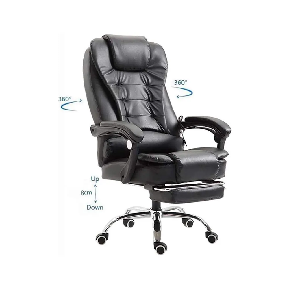 Boss Chair Office Chair Leather High, Ergonomic High Adjustable, Footrest and Armrest Home Chairs - Black