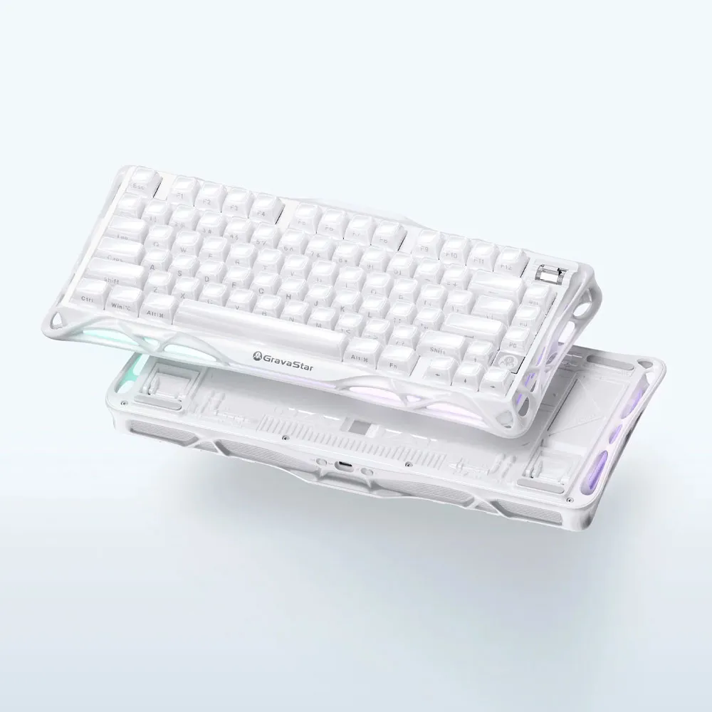 GravaStar Mercury K1 GSk1_WHT, 75% - Tri-Mode, Custom Linear Switches - Opaline White