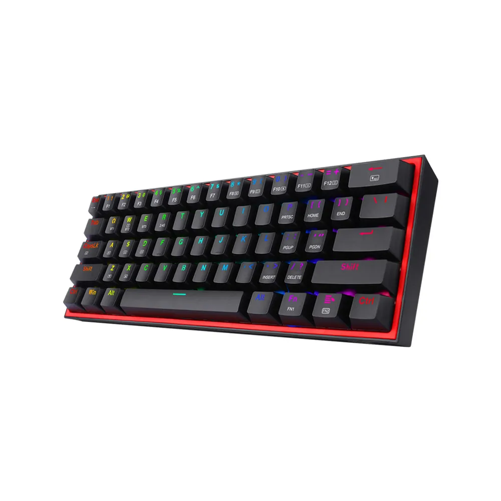 Redragon Fizz Pro K616-RGB Bluetooth %60, 2.4G, 61 Keys, Wired RGB Mechanical Gaming Keyboard, Red Switch - Black