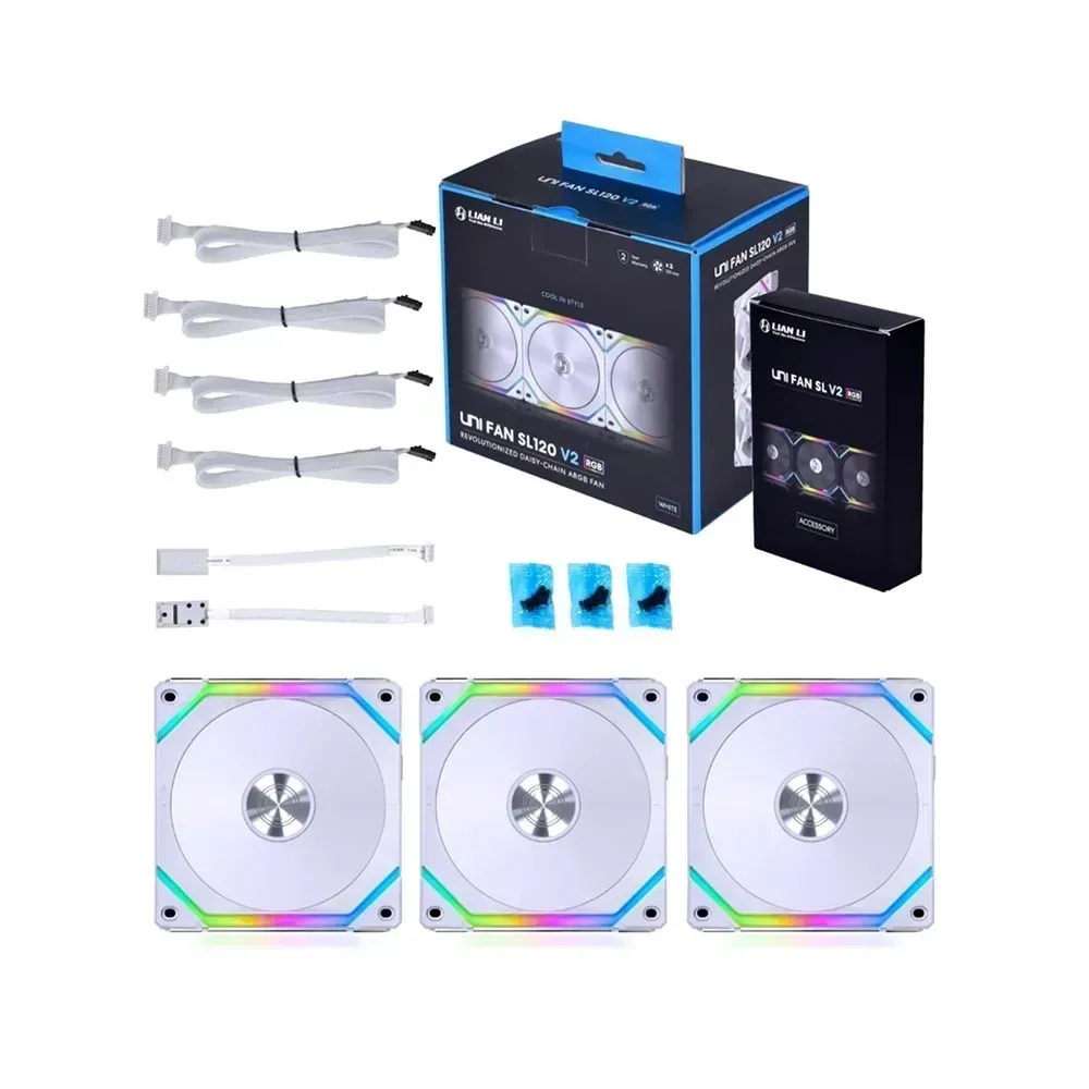Lian Li O11 Dynamic Midi Tower, Tempered Glass (White) + Lian Li UNI Fan SL120 V2 RGB 2*Triple Pack (White)