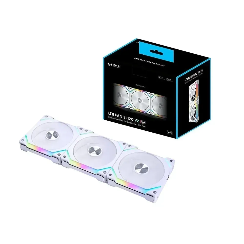 Lian Li O11 Dynamic Midi Tower, Tempered Glass (White) + Lian Li UNI Fan SL120 V2 RGB 2*Triple Pack (White)