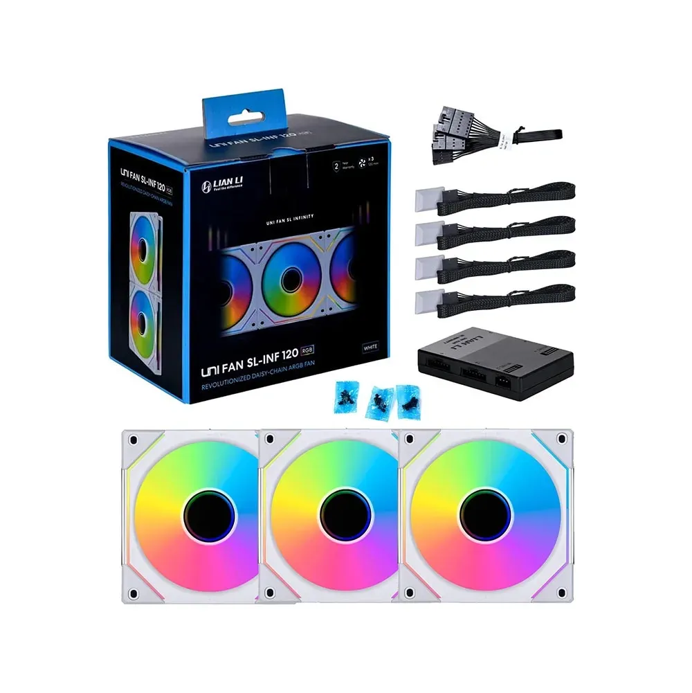 Lian Li O11 Dynamic Midi Tower, Tempered Glass (White) + Lian Li UNI FAN SL-INFINITY 120 RGB 2*Triple Pack (White)