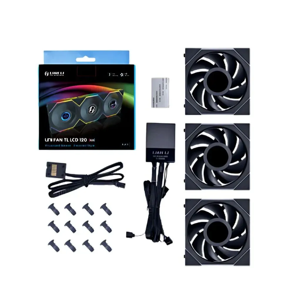 Lian Li O11D XL ROG Certified, Full Tower (Black) + Lian Li UNI Fan TL LCD 120 - 2*Triple Pack - ARGB Fan -FDB Bearing- Daisy-Chain Style - Dual Zone Lighting Effects (Black)