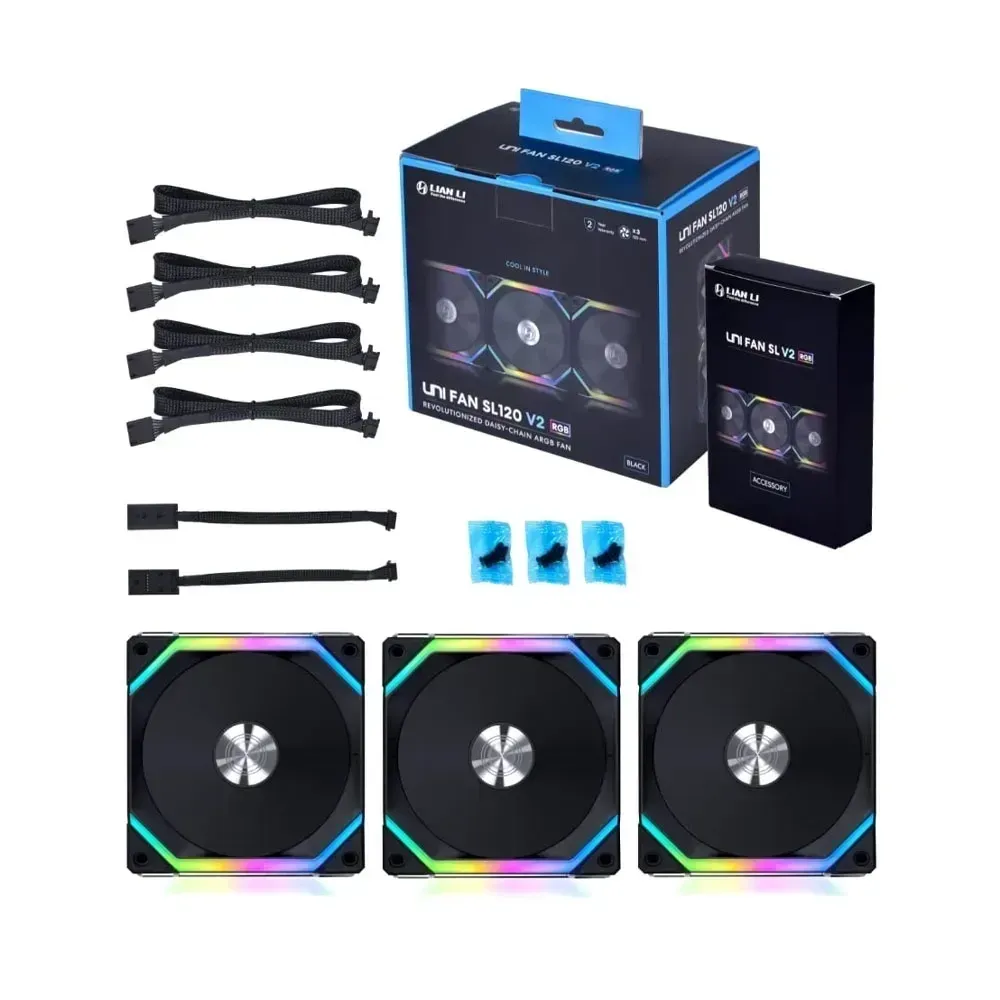 Lian Li O11D XL ROG Certified, Full Tower (Black) + Lian Li UNI Fan SL120 V2 RGB Black 2*Triple Pack with Controller (Black)