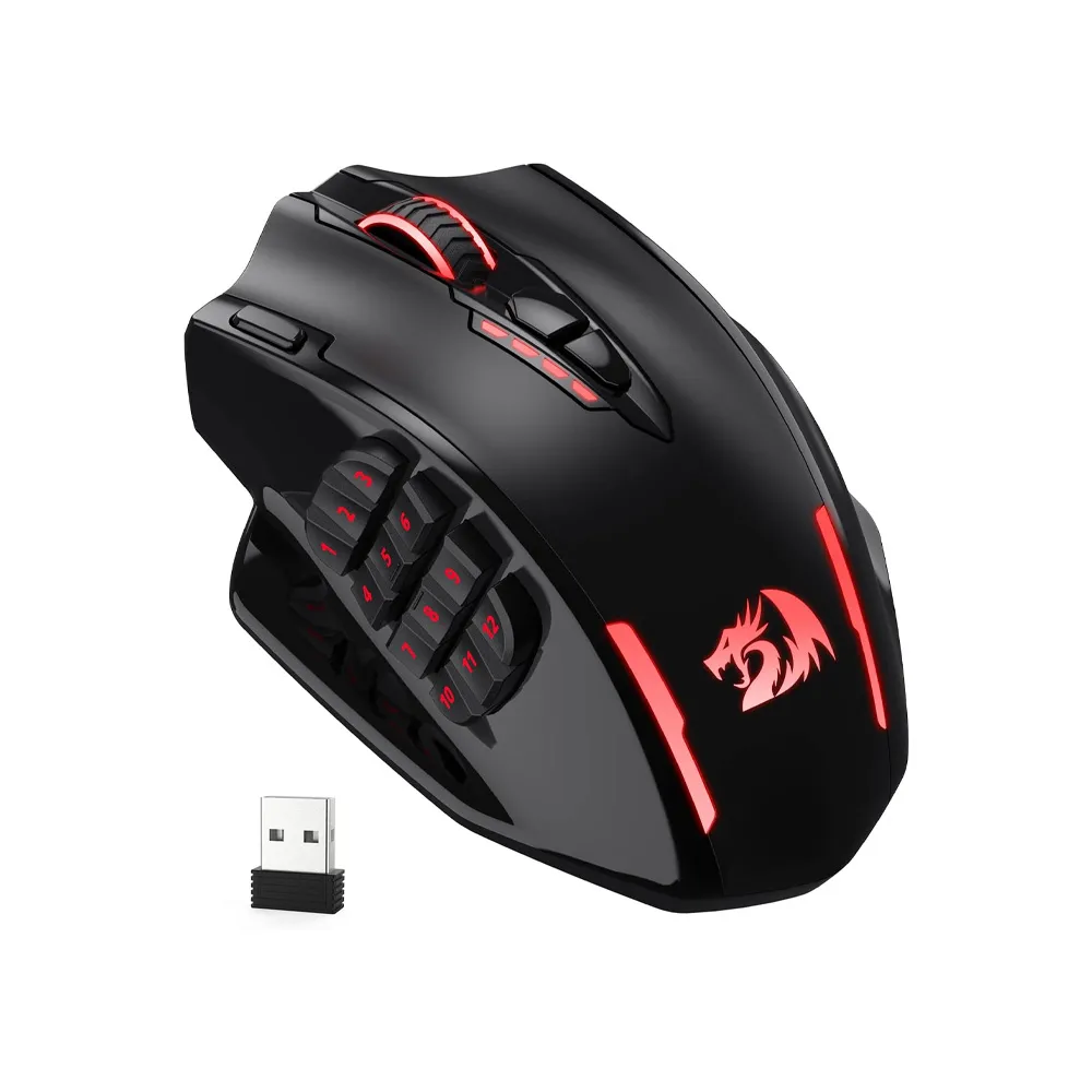 Redragon M913 Impact Elite Wireless Gaming Mouse, 16000 DPI Wired/Wireless RGB Gamer Mouse with 16 Programmable Buttons, 45 Hr Battery and Pro Optical Sensor, 12 Side Buttons MMO Mouse - Black