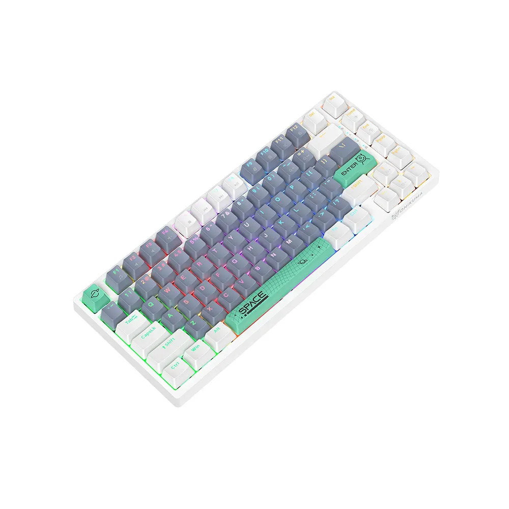 ONIKUMA G52 %80, 82 Keys USB Wired Gaming Mechanical Keyboard, RGB Backlit Matte Key Caps, Brown Switch - White