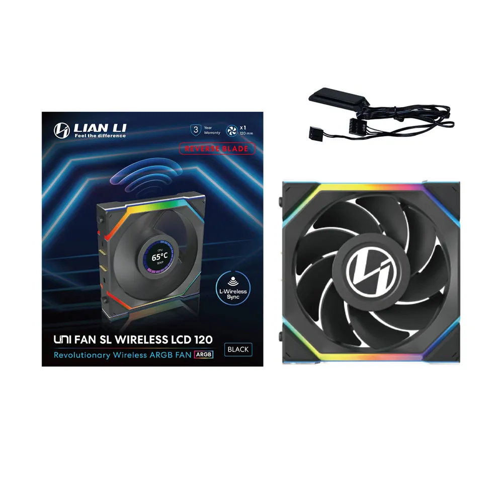 Lian Li UNI FAN SL Wireless LCD 120 - Single Fan - Reverse Blade - Black