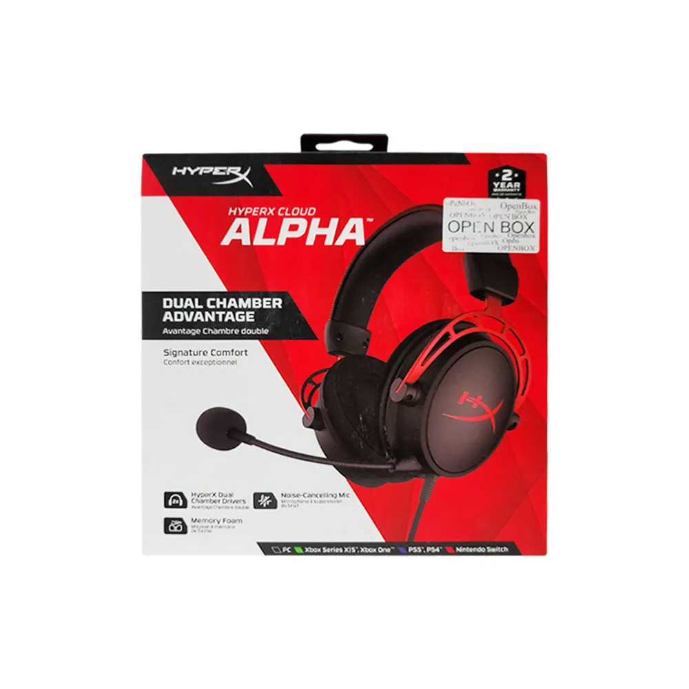 HyperX Cloud Alpha Wireless, 300-hour battery life, Durable aluminum frame, Red/Black - OPEN BOX