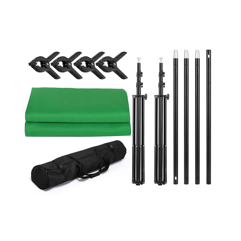 Green Screen Backdrop Background with Stand Kit 2x3M Photography Support System Muslin Chromakey Backdrop with Clips Clamps for Photo Studio Video Portrait Product Shooting