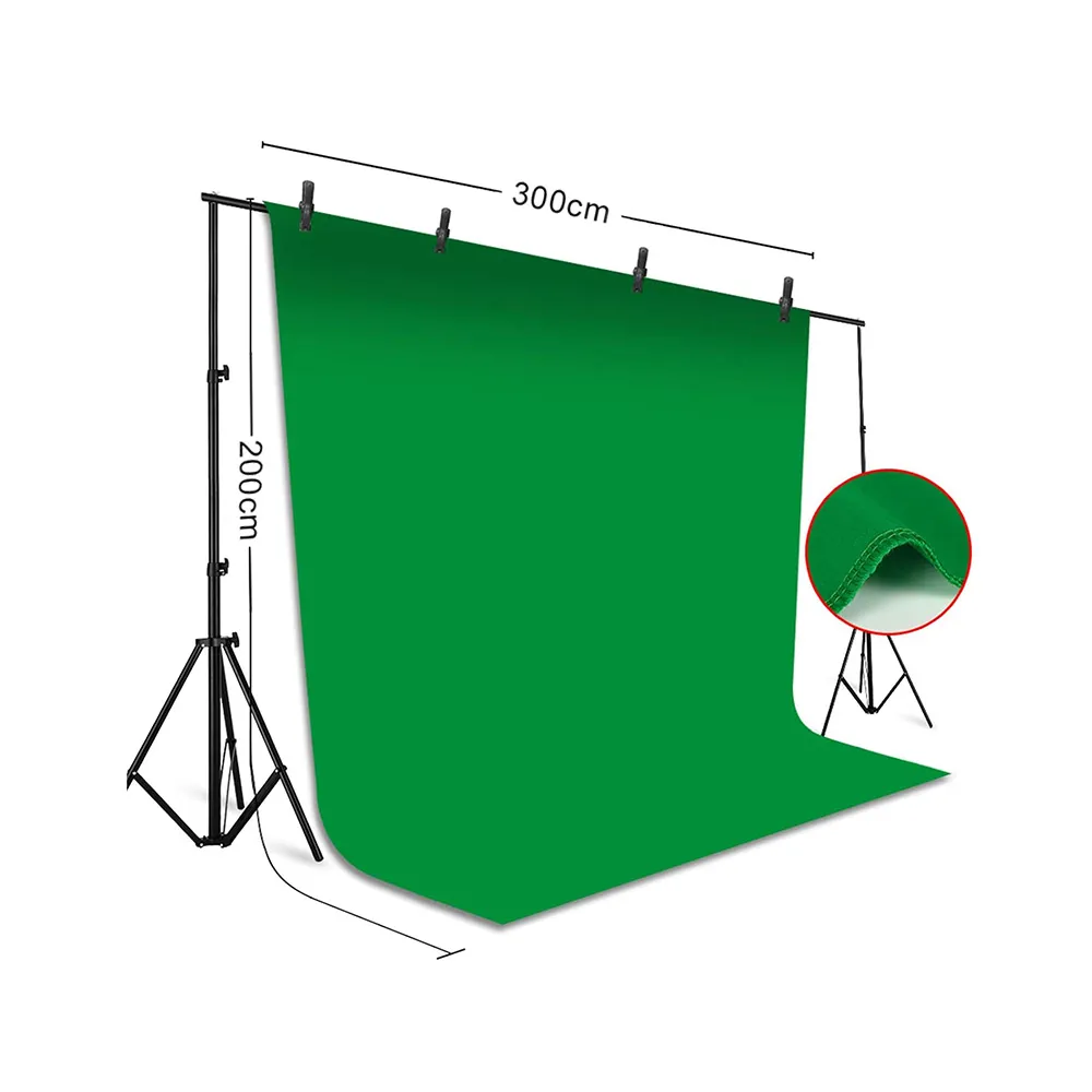 Green Screen Backdrop Background with Stand Kit 2x3M Photography Support System Muslin Chromakey Backdrop with Clips Clamps for Photo Studio Video Portrait Product Shooting