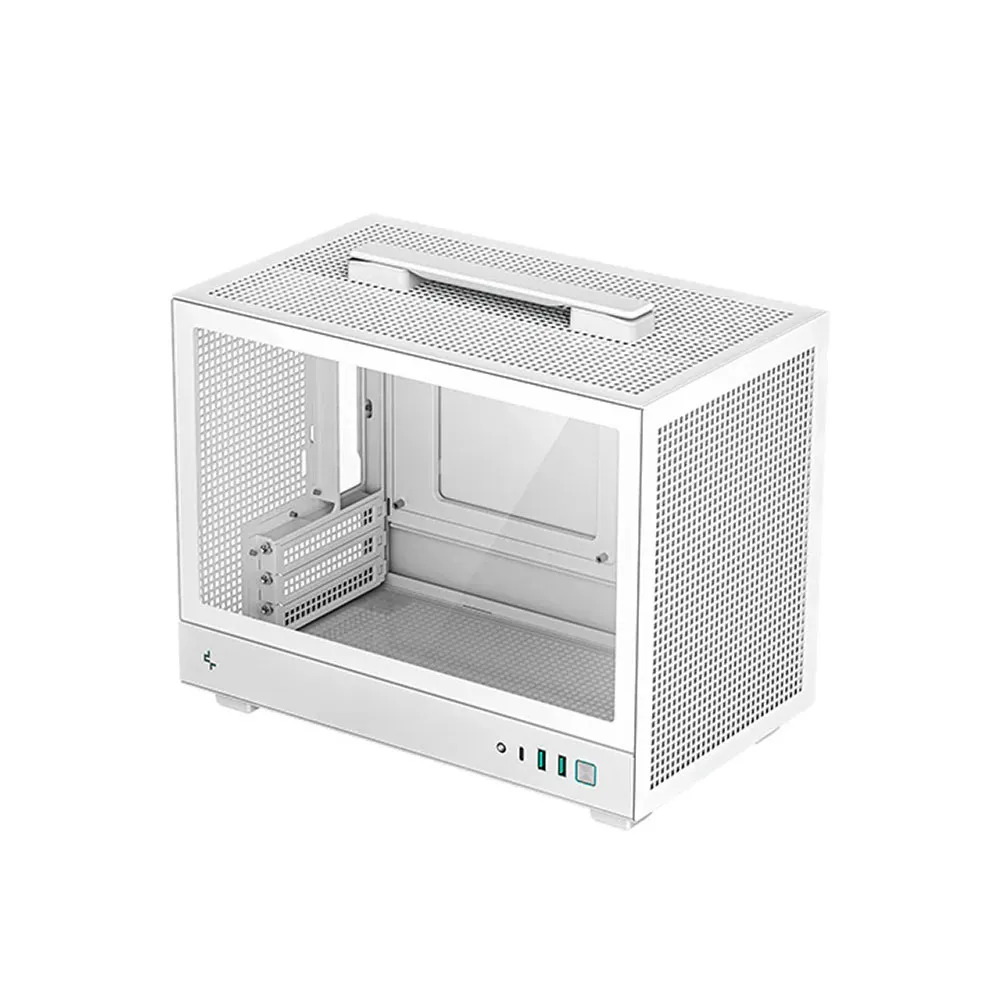 DeepCool CH160 Mini-ITX Computer Case, ABS+SPCC+Tempered Glass Materials, 3 Expansion Slots, x2USB3.0/Audio/1xGen2 Type-C Port - White