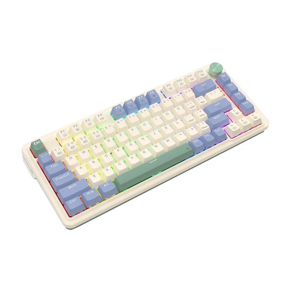 Redragon K673CPG RGB-Pro Ucal Pro 75% Wireless Gaming Keyboard, 3-Modes 81 Keys Compact Mechanical Keyboard w/Hot-Swap Socket, Linear Red Switch - Beige 