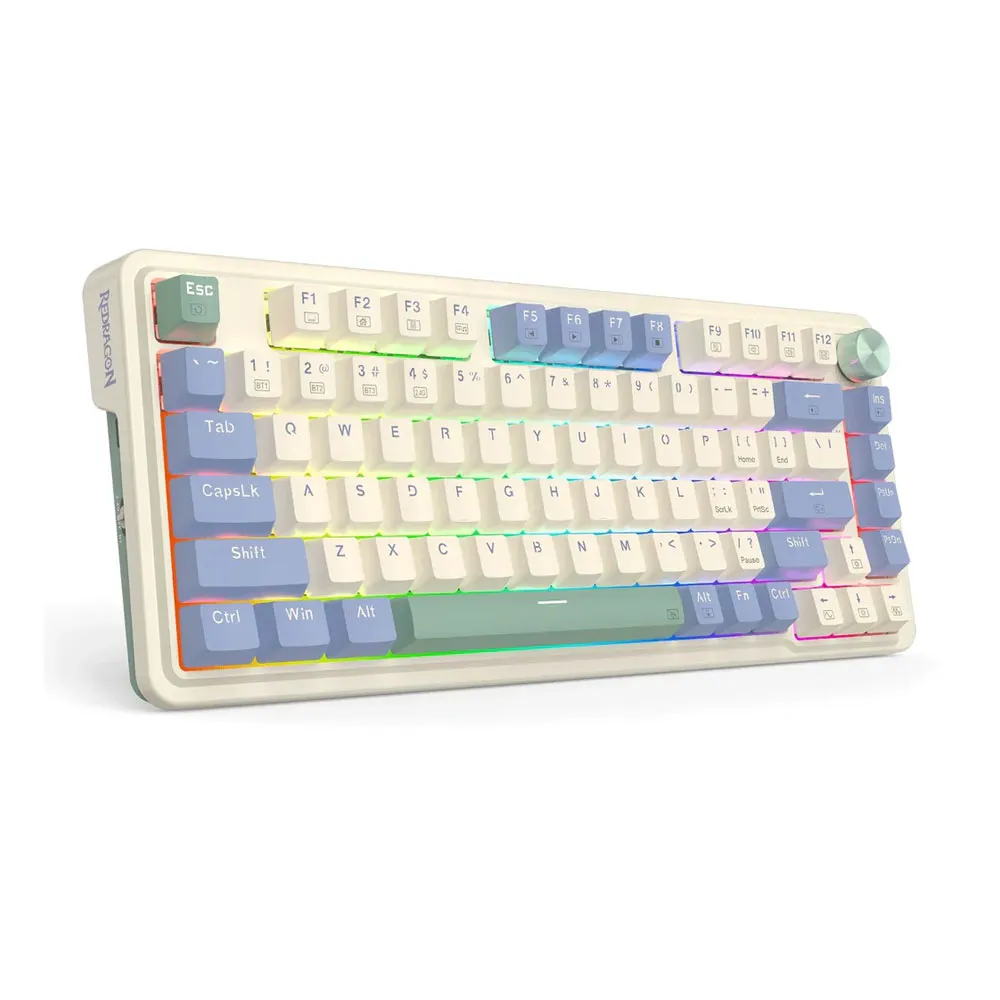 Redragon K673CPG RGB-Pro Ucal Pro 75% Wireless Gaming Keyboard, 3-Modes 81 Keys Compact Mechanical Keyboard w/Hot-Swap Socket, Linear Red Switch - Beige 