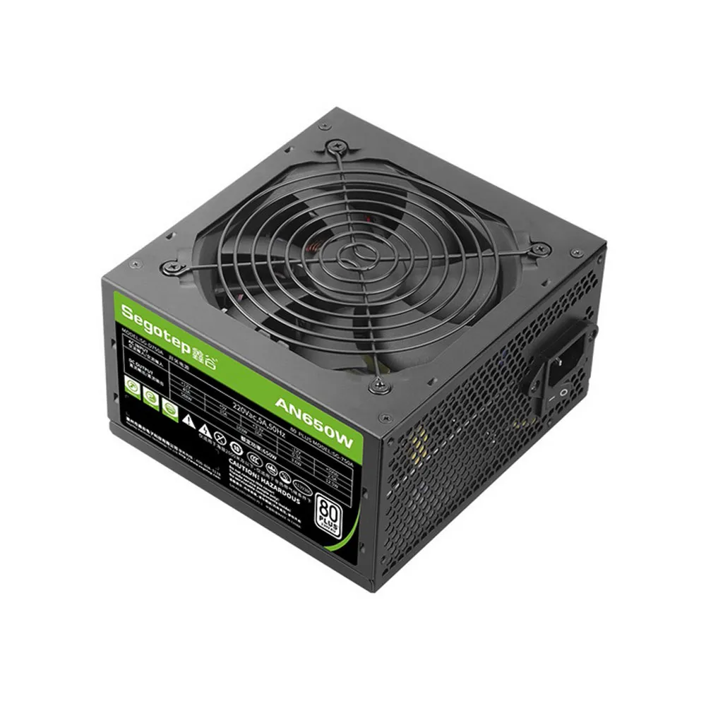 Segotep AN650W Power Supply, 650W Power Output, 80 Plus Efficiency, 120mm Hydraulic Bearing Fan, AI Cooler Smart Temperature Control - Black