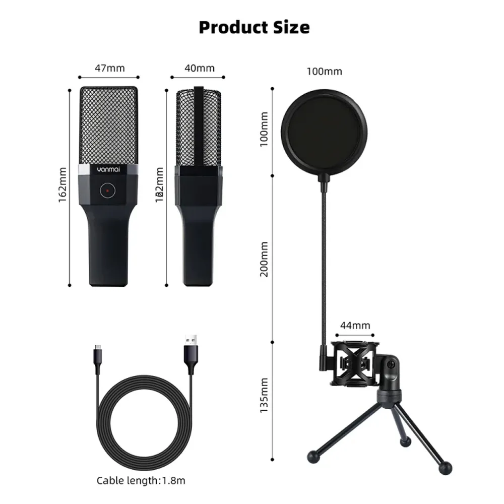 Yanmai X1R desktop USB gaming microphone with a cardioid polar pattern, RGB lighting, and intelligent noise-reduction features