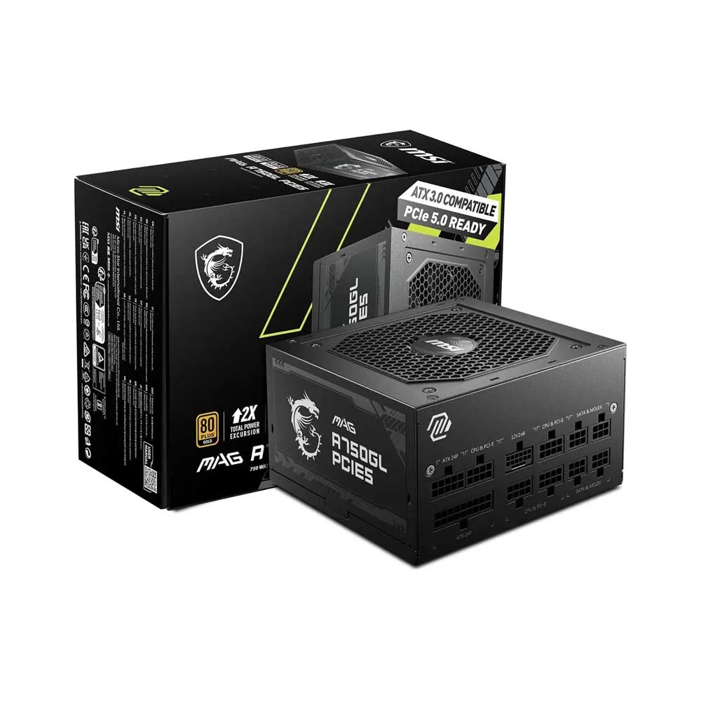 MSI MAG A750GL PCIE5 ATX 3.1 GOLD Full Modular 750 Watt ATX Power Supply