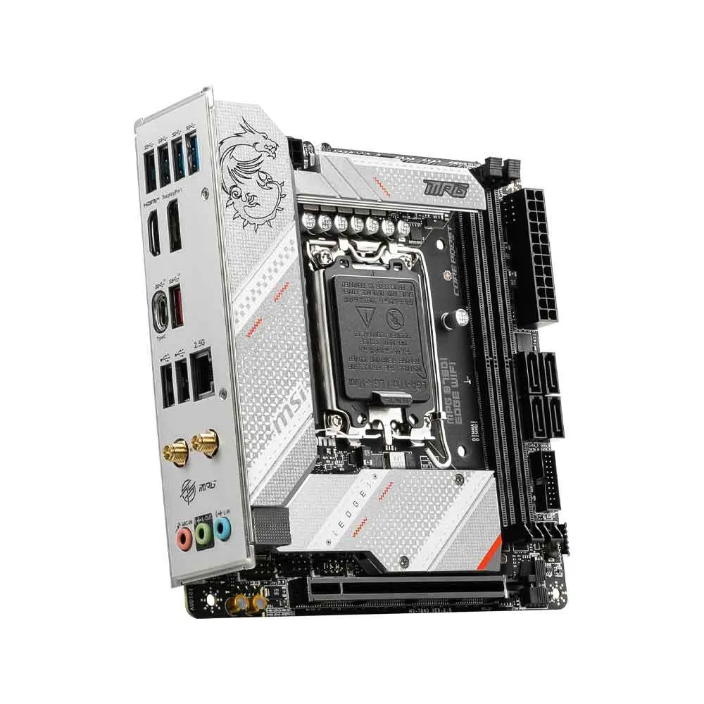 MSI MPG B760I Edge WiFi Gaming Motherboard (Supports 12th/13th/14th Gen Intel Processors, LGA 1700, DDR5, PCIe 5.0, M.2, 2.5Gbps LAN, USB 3.2 Gen2, HDMI/DP, Wi-Fi 6E, Bluetooth 5.3, Mini-ITX)