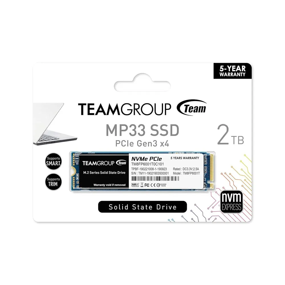 TEAMGROUP MP33 PRO 2TB SLC Cache 3D NAND TLC NVMe 1.3 PCIe Gen3x4 M.2 2280 Internal SSD Read Speed up to 2100MB/s